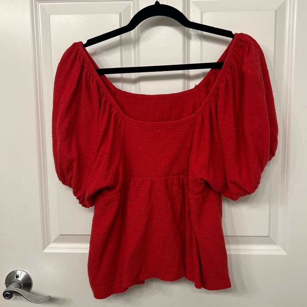 Madewell Red Dot Puff Sleeve Textured Blouse - Picture 5 of 6